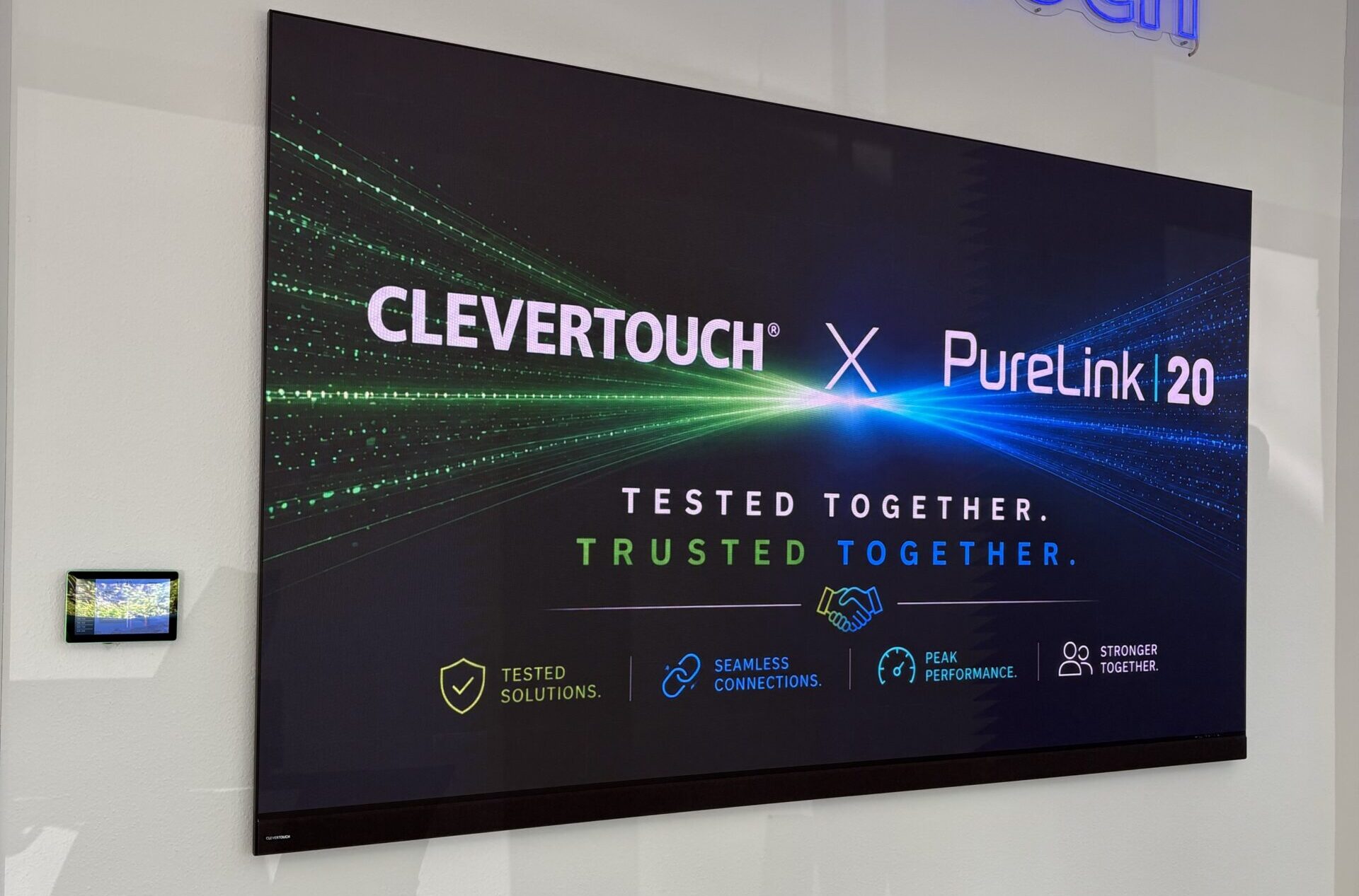 Meeting room technology refresh: Press image from the PureLink and Clevertouch validated AV interoperability partnership announcement